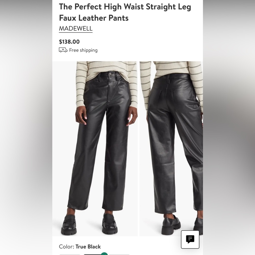 NWT Madewell Faux Leather Perfect Vintage Straight Pants